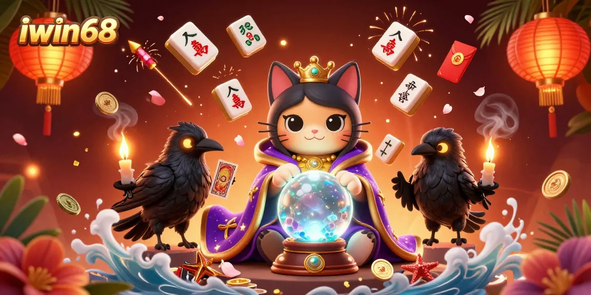 Engage in thrilling gameplay at iwin68 with a vibrant illustration of mystic characters and dynamic gambling elements.