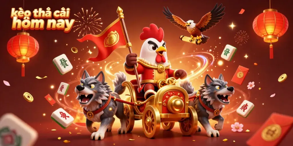 Experience thrilling action with kèo nhà cái hôm nay, featuring a rooster warlord and dynamic casino elements.