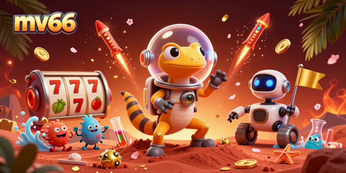 Spin and win at mv66 with the Martian gecko's exciting casino adventure in a vibrant 3D scene.