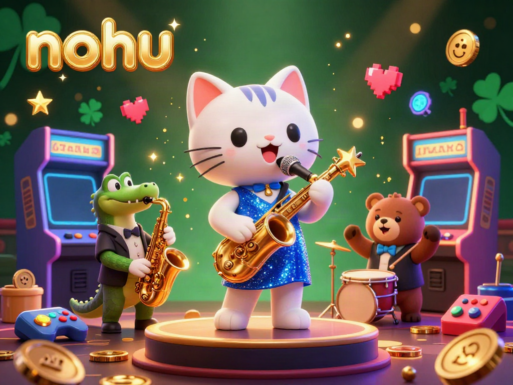 Experience the vibrant world of nohu slots with colorful 3D characters and casino game elements in this festive scene.