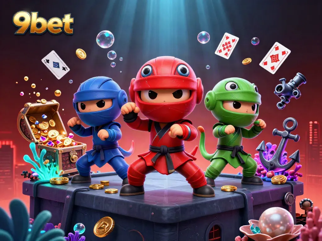 Experience the thrill of 9bet with ninja chameleons amidst exciting casino elements.