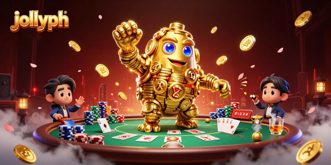 Engage with jollyph's thrilling atmosphere, featuring gaming excitement and vibrant poker elements.