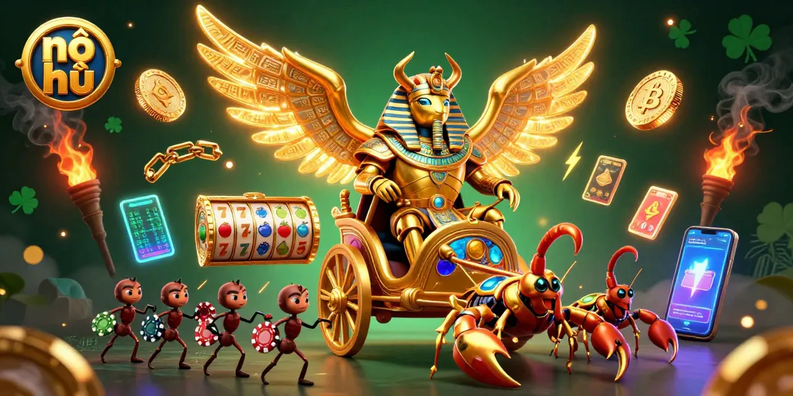 Experience nổ hũ excitement with vibrant slot reels and dynamic gambling action in an ancient-themed 3D casino.