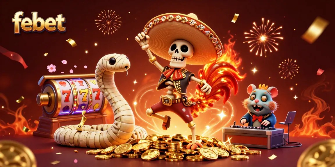 Engage with febet’s vibrant slots scene featuring lively characters and spinning reels.