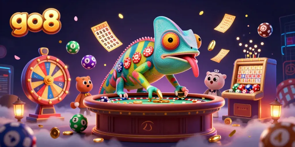 Experience thrilling gameplay at go 8 with vibrant slots and rich casino elements in a colorful 3D scene.
