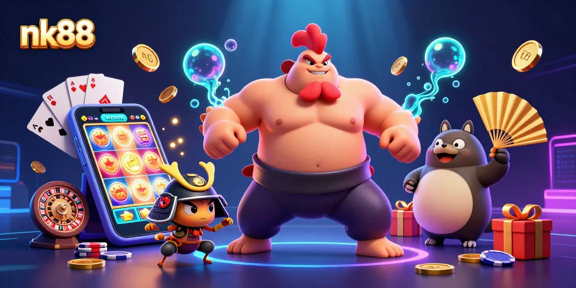 Experience thrilling gaming action with nk88 in a vibrant 3D illustration of a dynamic casino scene.