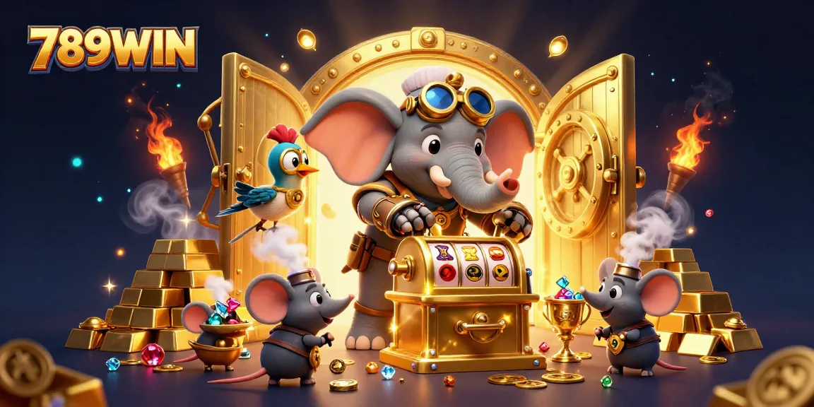 Experience winning excitement with 789WIN in a vivid steampunk casino scene full of treasures.