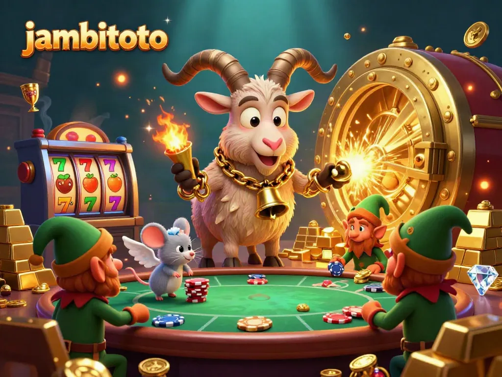 Engage with jambitoto's thrilling casino scene featuring Krampus overseeing lively gambling activities.