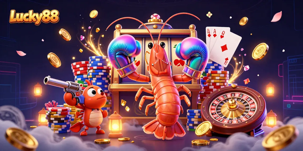 Experience the excitement of Lucky88 with vibrant casino characters and games animated in a dynamic scene.