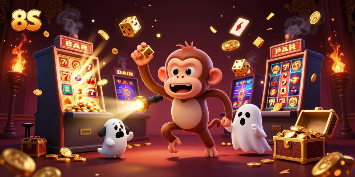 Engage in the thrilling 8S casino experience with a poltergeist monkey and ghost-hunter puppy.