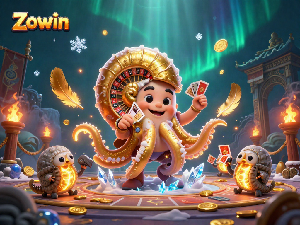 Zowin offers an immersive gaming experience with a giant nautilus roulette wheel and vibrant casino elements.