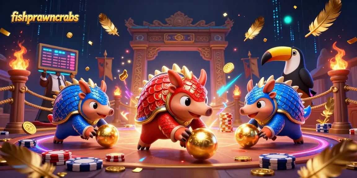 Spin the reels with fishprawncrabs in a vibrant, action-packed casino scene featuring rival pangolins.