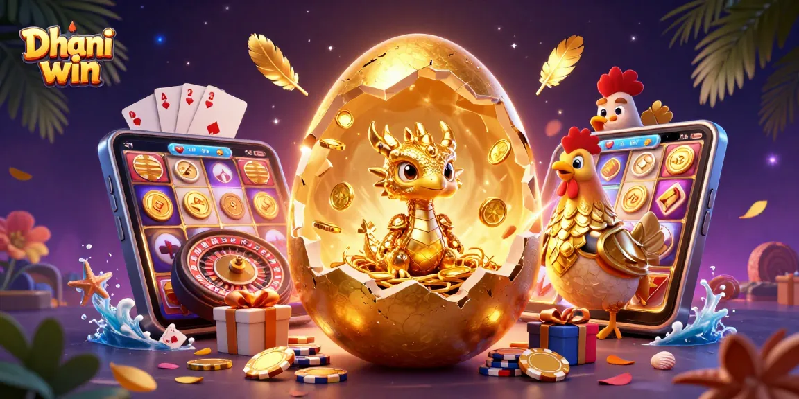 Dhani win offers thrilling gaming excitement featuring a golden dragon and slot machines among poker chips.