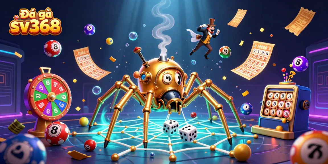 Engage in the thrilling Đá gà sv368 experience with a steampunk spider and vibrant gamescape!