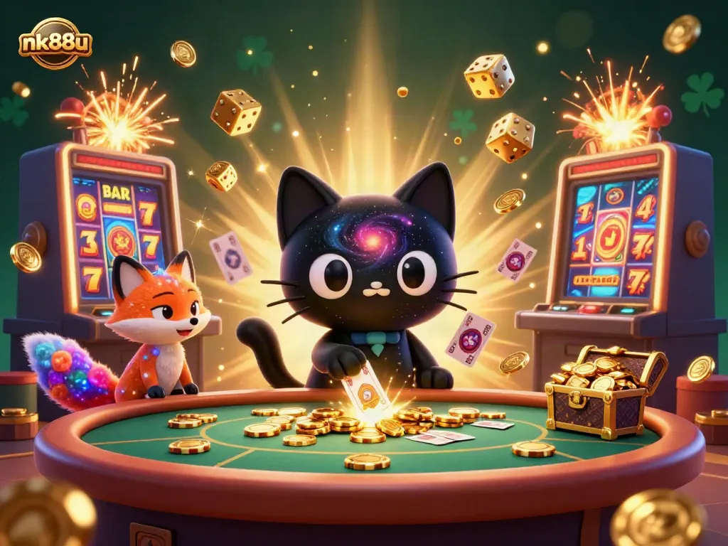 Experience exciting gameplay at nk88u with a cosmic casino scene featuring characters and vibrant elements.