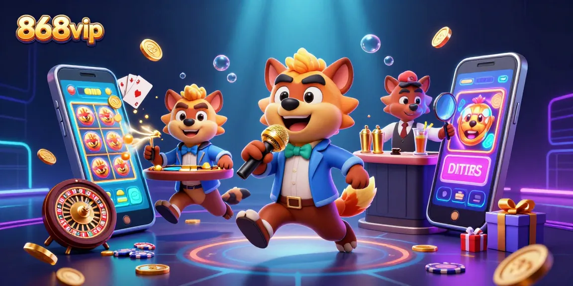 Engage with the vibrant world of 868vip casino, featuring hyenas entertaining guests in an immersive casino scene.
