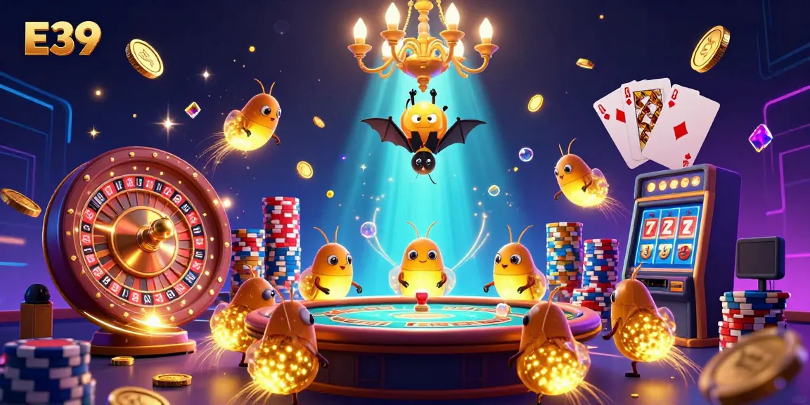 Experience E39's casino charm with glowing team of worms, bat dealer, and dazzling game elements.