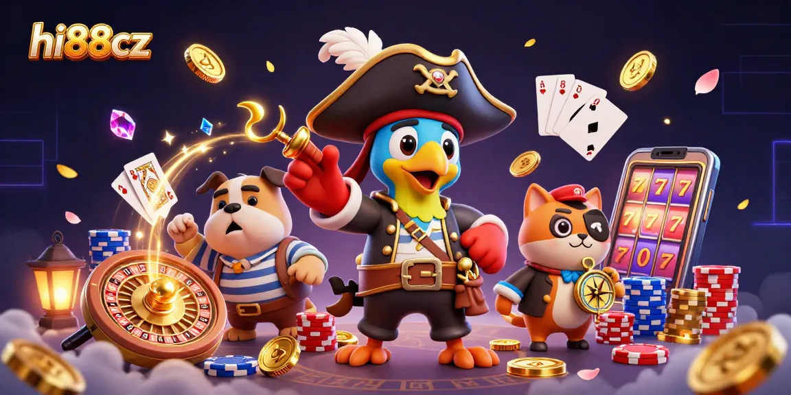 Engage with the thrilling world of hi88cz through vibrant 3D casino art featuring lively characters.