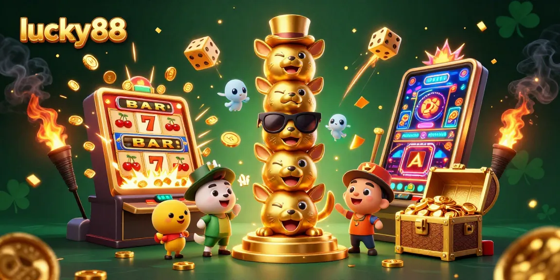 Experience the thrill of lucky88 with vibrant 3D elements surrounding a golden totem pole.