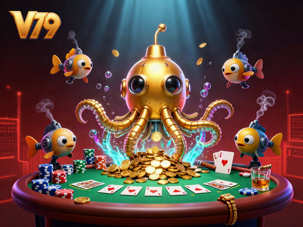Experience V79's thrilling 3D underwater casino adventure with a golden kraken and poker excitement.