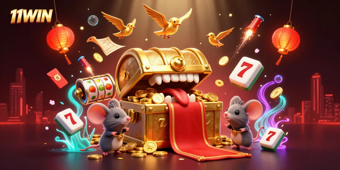 Engage in thrilling wins with 11WIN in this vibrant 3D casino scene.
