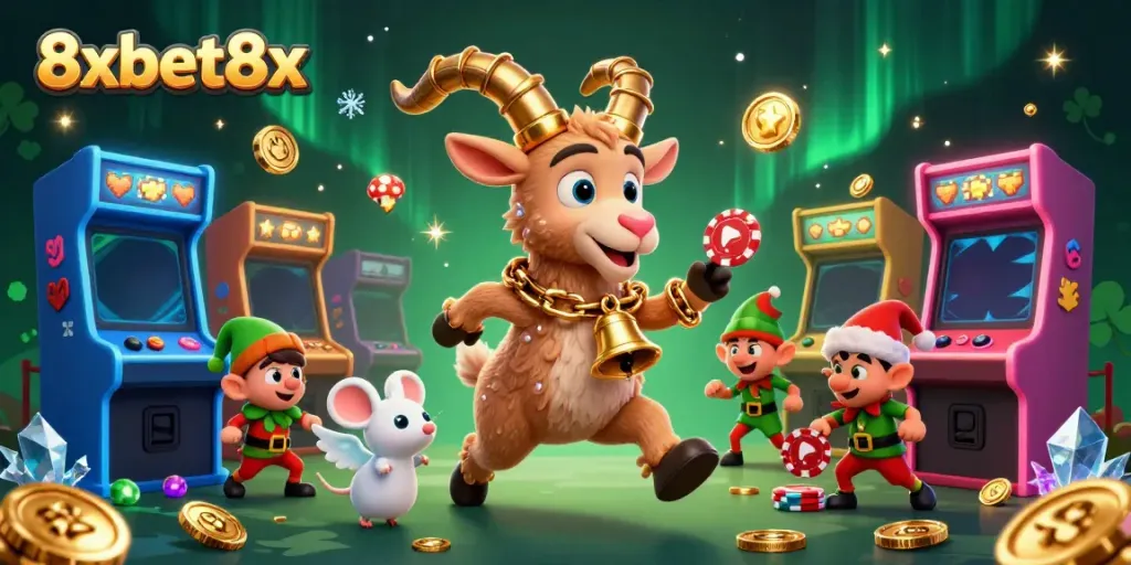 Play dynamic casino games with 8xbet8x featuring festive 3D characters and playful elements.