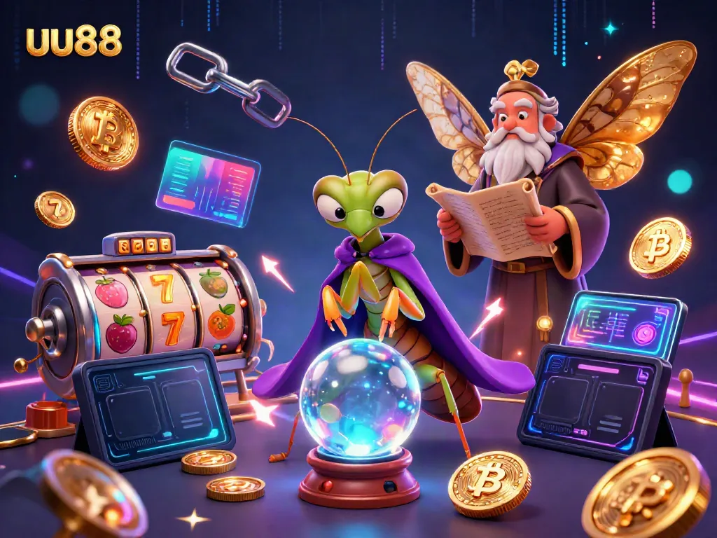 uu88 player's fortune unfolds with slot reels and glowing coins in a mystical scene