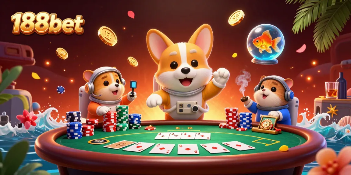 Experience excitement at 188bet with a vibrant casino scene featuring playful characters and dynamic gaming elements.