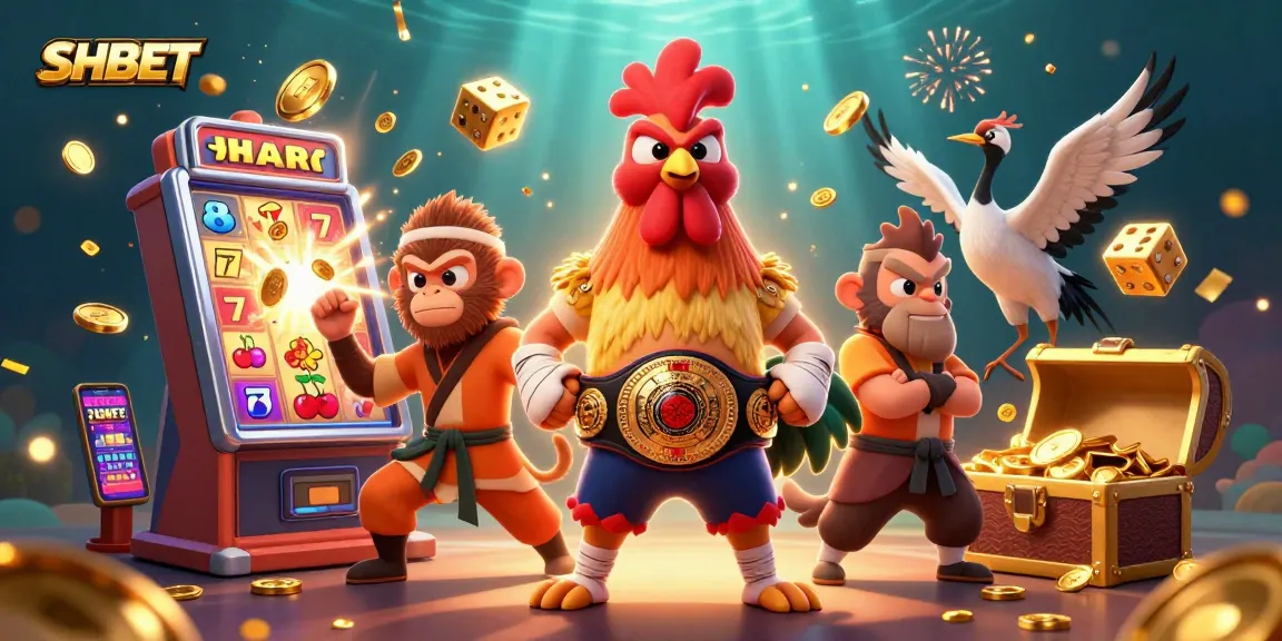 Experience thrilling action with SHBET gaming's vibrant illustration, featuring iconic characters and casino elements.