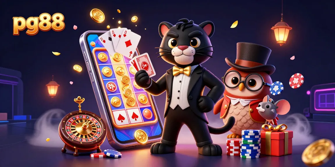 Experience thrilling gameplay at pg88 with a stylish black panther dealer amidst exciting casino elements.
