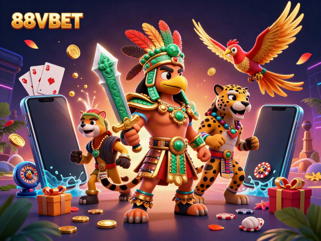 Experience thrilling gameplay at 88VBET in this vibrant casino adventure illustration.