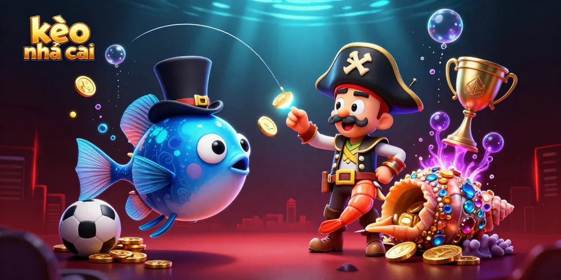 Catch the ultimate kèo nhà cái experience with glowing anglerfish and pirate shrimp revealing treasure.