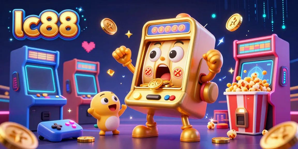 Experience the thrill of lc88's jackpot with a lively golden slot machine surrounded by cheerful companions.