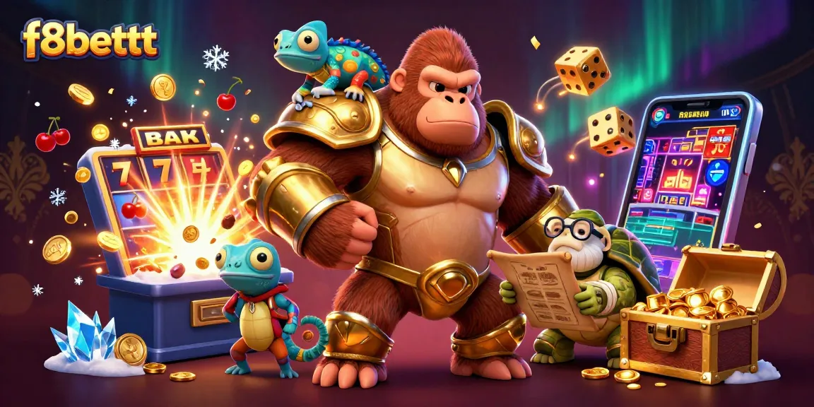 Engage in thrilling slots at f8bettt with vibrant casino elements and characters celebrating big wins!