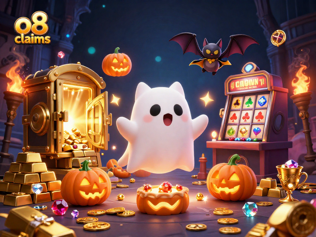 Immerse in thrilling gaming with o8 claims showcasing a ghost cat and treasures in a vibrant casino.