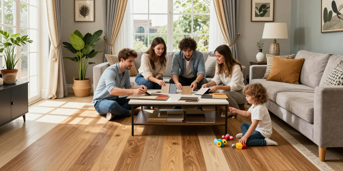 Flooring inspiration for British homes showcased in a stylish living room with laminate and engineered wood samples on display.