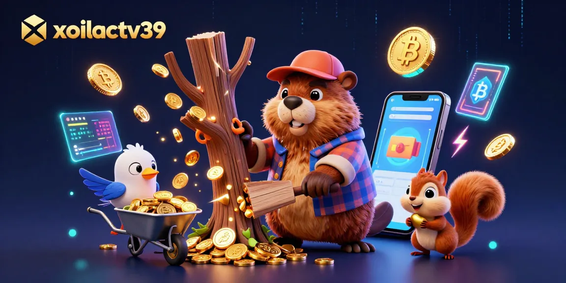 Experience thrilling sports action with xoilactv39 as a beaver collects golden coins raining down from the tree.