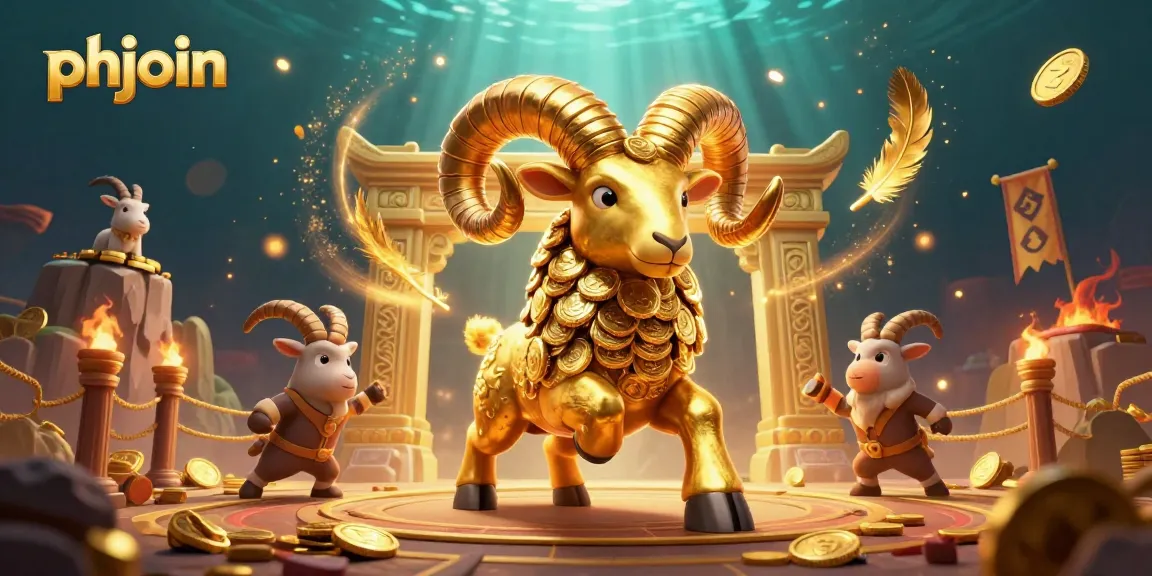 Immerse in a vibrant phjoin casino scene with golden ram and betting tokens.