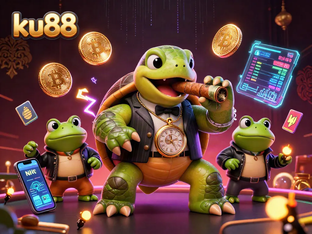ku88 showcases an engaging casino scene with a snapping turtle and animated characters.