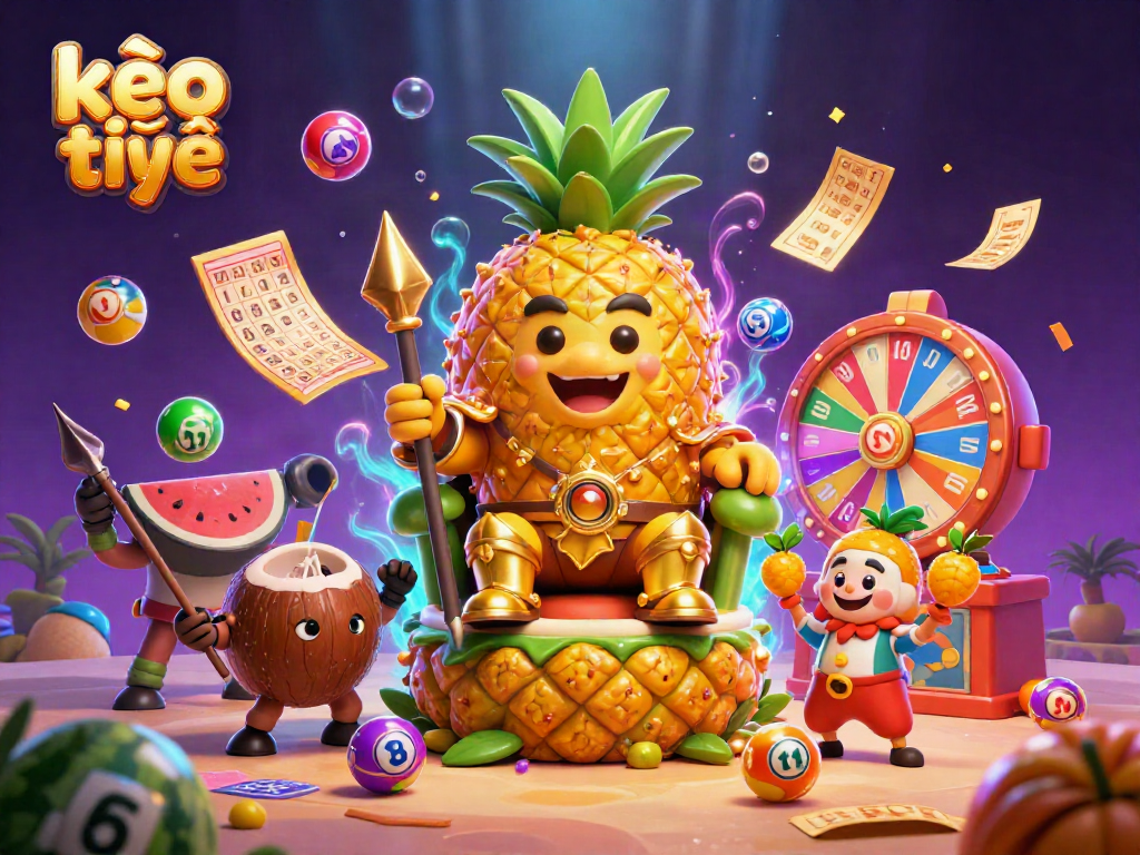 Engage with kèo trực tuyến as a golden pineapple king leads a dynamic beach casino adventure.