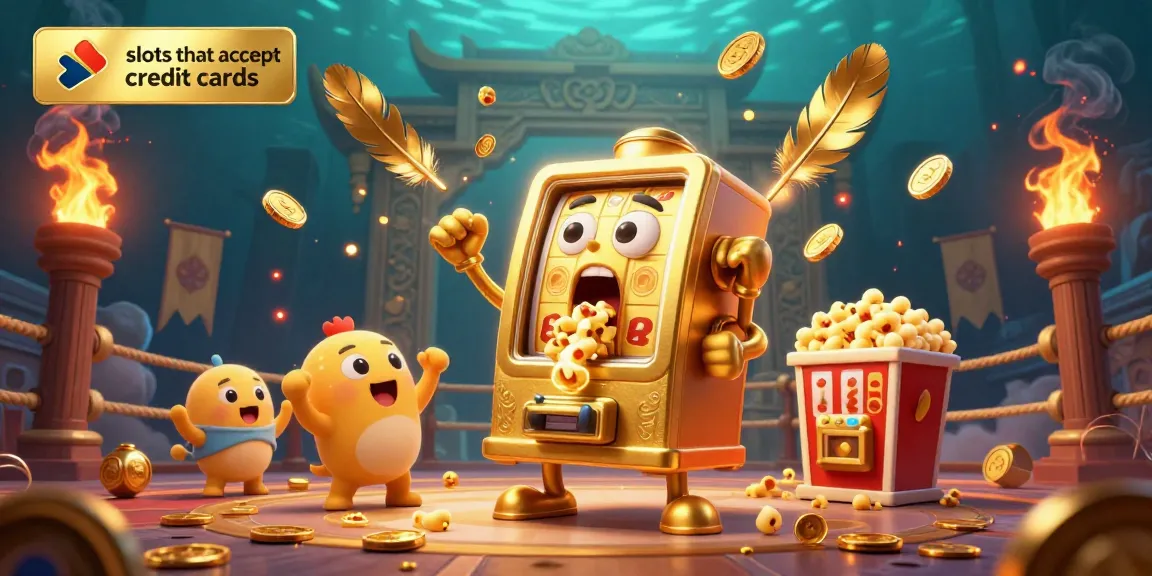 Experience thrilling slots that accept credit cards with excited cartoon slot machines celebrating a jackpot.