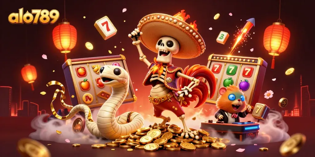 Play slots and win big with alo789 in a vibrant 3D casino adventure featuring lively characters.