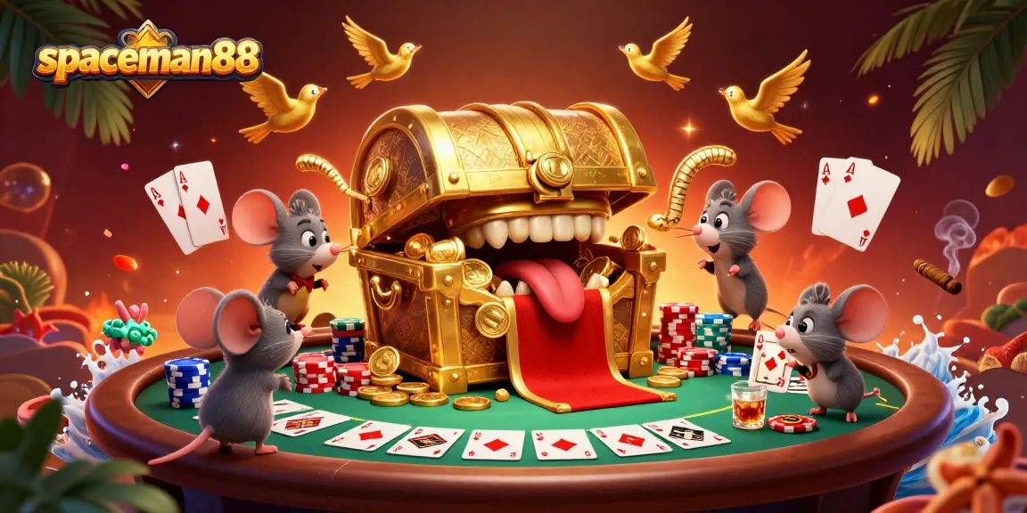 Experience fun cards and chips in the spaceman88 casino adventure illustration.
