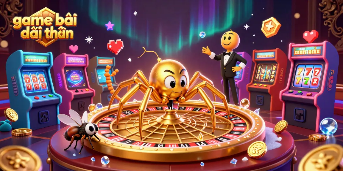 Engage in game bài đổi thưởng with a vibrant 3D scene showcasing a golden spider and centipede dealer.