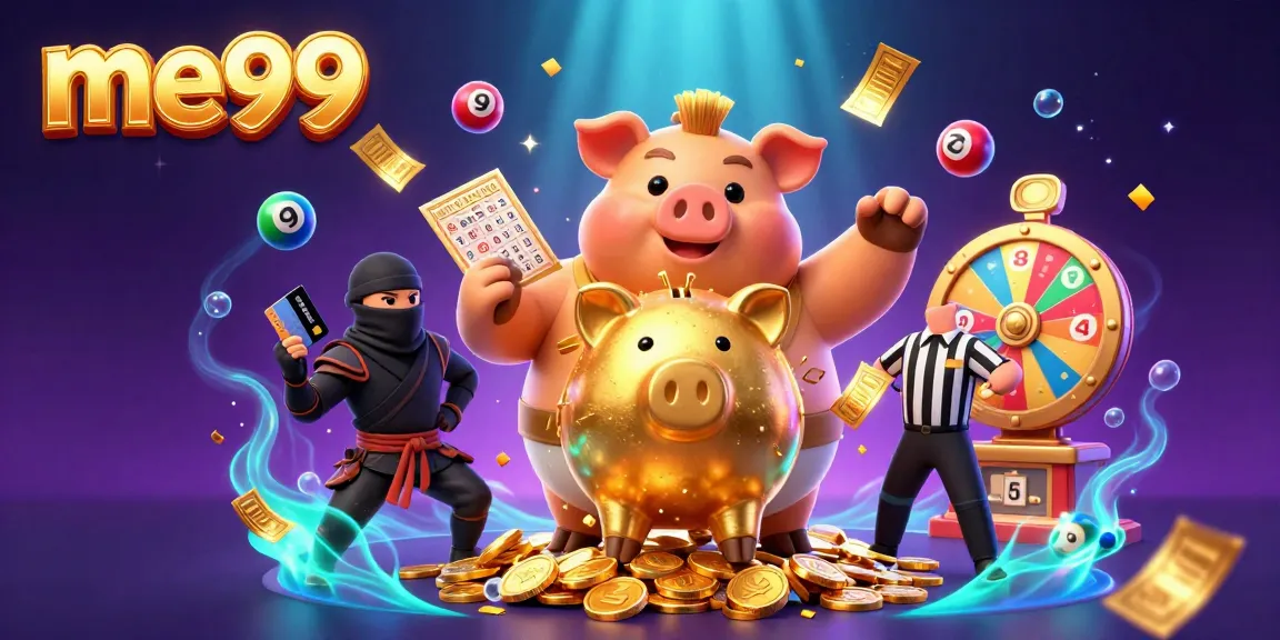 Experience the thrill of gambling with me99 in this lively 3D illustration of colorful casino elements.