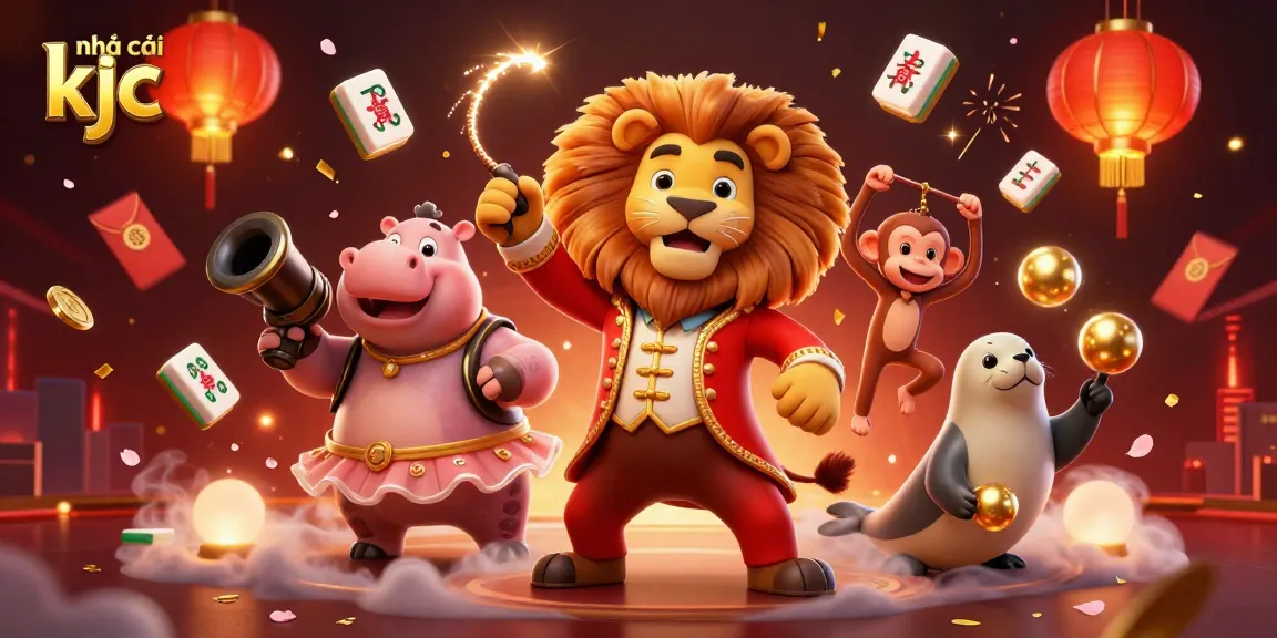 Experience the lively action at nhà cái kjc with a vibrant 3D circus scene showcasing games and entertainment.