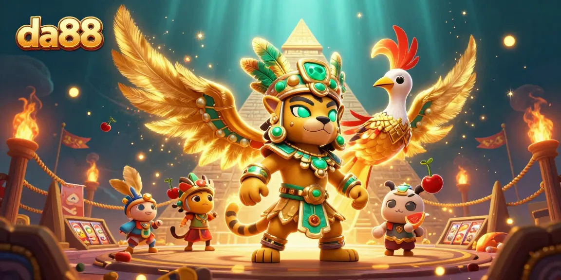 Experience gaming excitement with da88 in a vivid 3D scene featuring a Mayan jaguar priest.