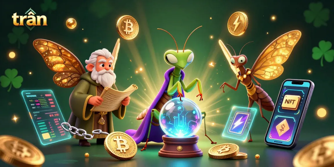 Engage with trần strategies using a mystical 3D casino illustration featuring a fortune teller and crypto elements.
