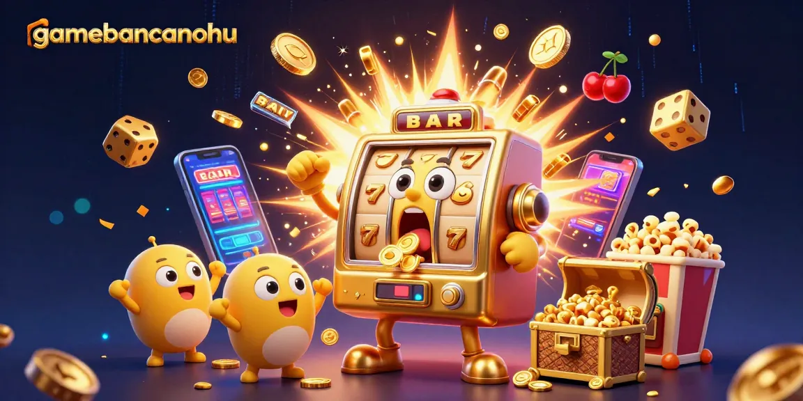 gamebancanohu slots burst with golden coins in a lively casino scene