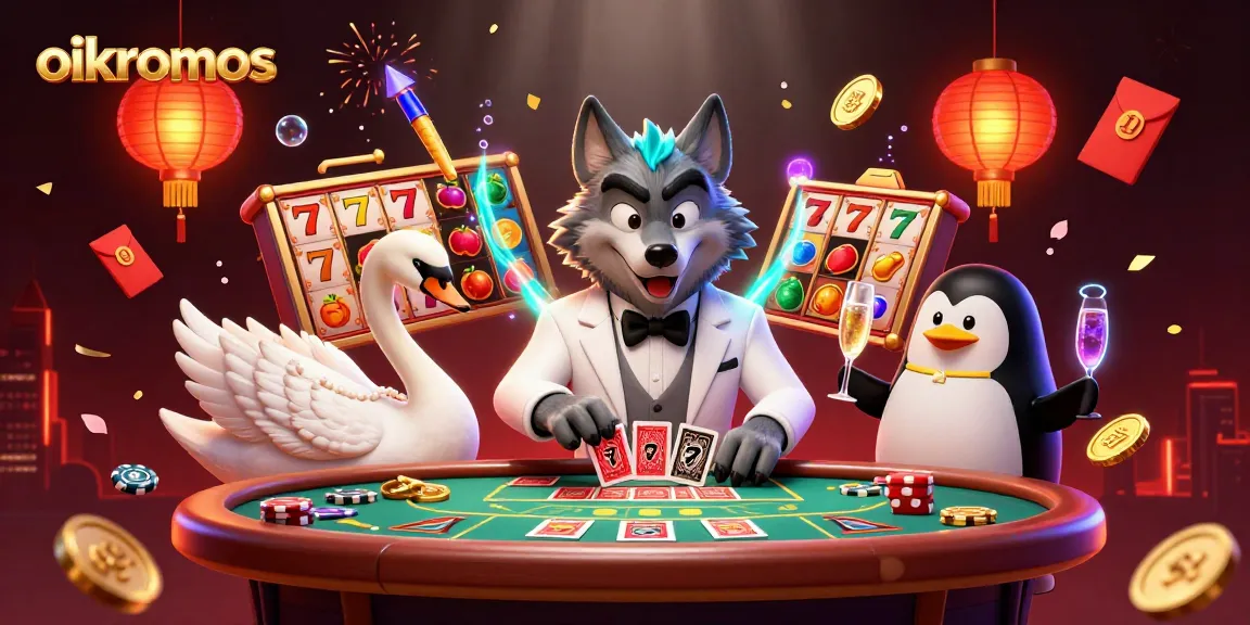 Play exciting slots at oikonomos with charming characters and vibrant visuals in this 3D casino illustration.